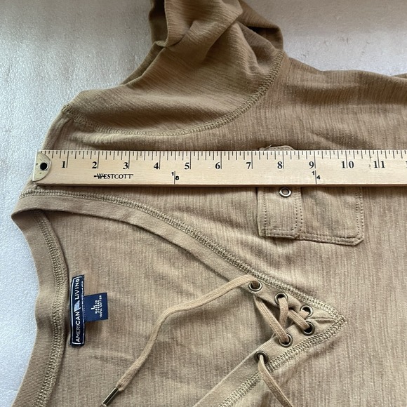 Ralph Lauren American Living Shirt Women L Brown Lace Up V Neck 3/4 Sleeve Top - Picture 6 of 9